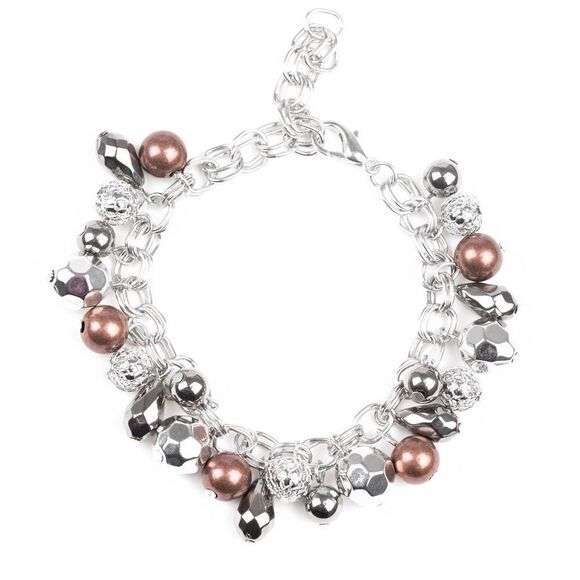 Silver color metal charm bracelet with multi color metal dangles - Picture 2 of 2